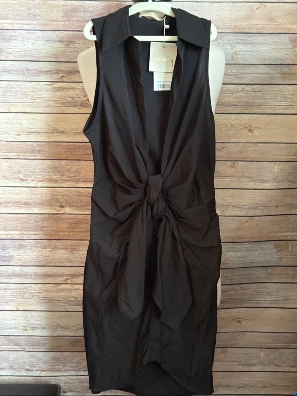 Choosy Black Sleeveless Tie-Front Dress